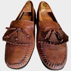 Santoni Calfskin Leather Tassel Mens 12 Slip on Loafers